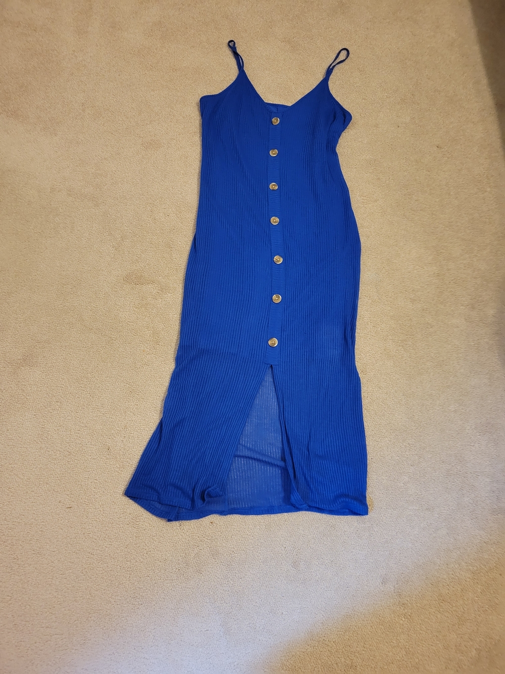 Express Royal Blue Button-Front Ribbed Midi Dress